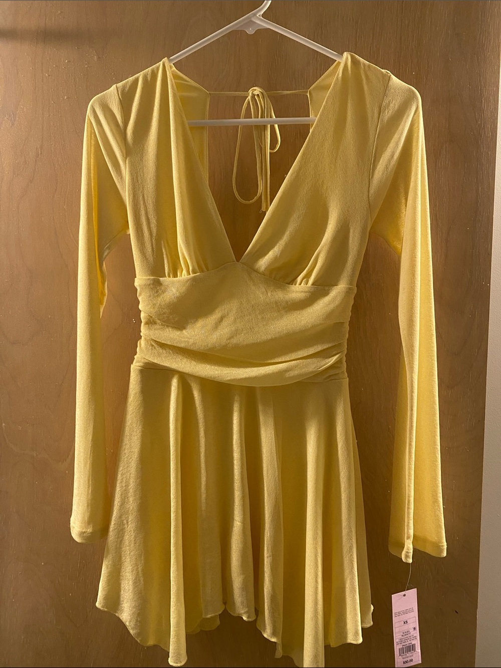Yellow Long-Sleeve V-Neck open back Dress